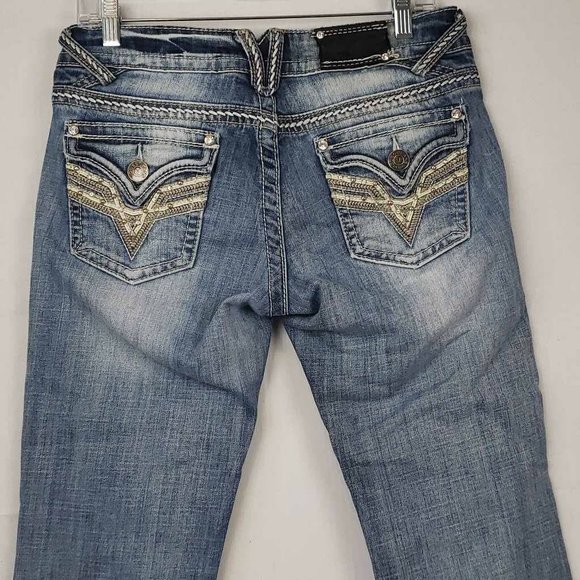 Vigoss Womens Capri Jeans Blue Stretch Pockets Embroidered Medium Wash Denim 7 - Picture 3 of 12